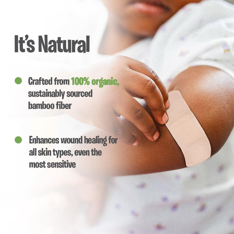 PATCH 100 Count Value Pack, Organic Natural Bamboo Eco-Friendly Adhesive Bandages for Abrasions & Grazes, Hypoallergenic Wound Care for Sensitive Skin, Compostable, Biodegradable, Latex & Plastic Free - Image 4