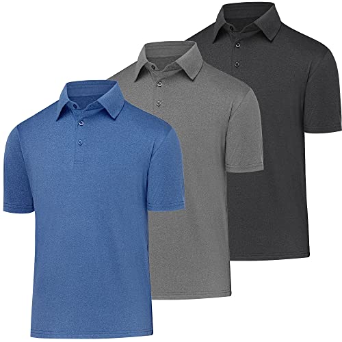 BALENNZ Golf Polos for Men Quick-Dry Athletic Mens Golf Shirts Short Sleeve Summer Casual Moisture Wicking Golf Polo Shirts for Men 3 Pack Black, Dark Grey, Milddle Blue Large - Image 1
