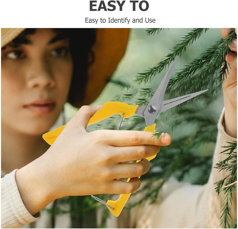 Pruning Scissors Garden Pruners Stainless Steel Fruit Shears with Yellow Handle for Branch and Fruit Picking Gardening Hand Tool - Image 2