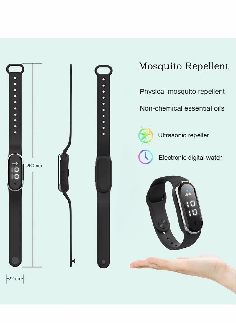 Excefore - Ultrasonic Mosquito Repellent Bracelet, Electronic Anti Mosquito Repeller Wristband Watch with USB Charging Cable Suitable for Indoors and Outdoors Adults Children Non-Toxic Bracelet - Image 1