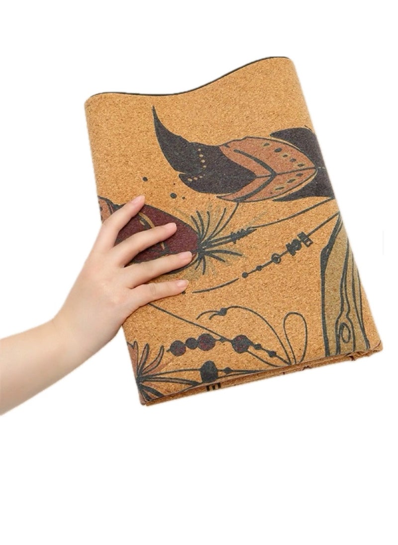 Ayeeb Portable Foldable Yoga Travel Mat 1MM,100% Natural Portugal Cork Surface Eco-friendly Antimicrobial, Non-slip Rubber Reverse, Versatile use for Gym Pilates Fitness Workout Meditation Beach Swimming Pool Carpet floor, Best Gift to friends and families, Full Color Laser Pattern(Dream Catcher)  - Image 1