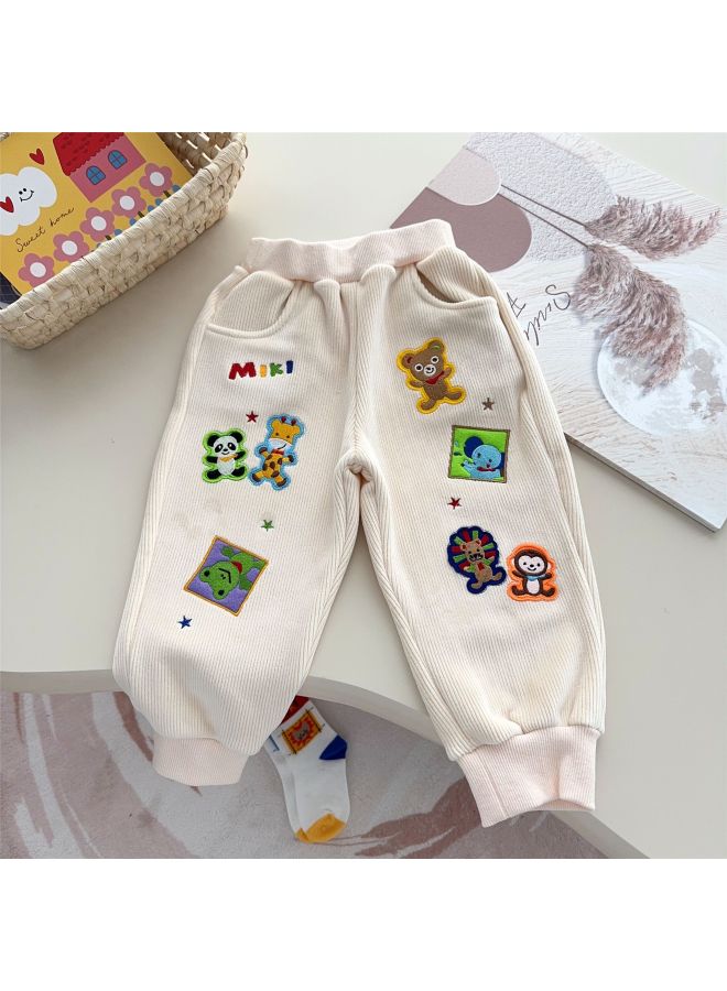 Children's Pants Autumn Winter New Style Bear Fleece Pants Heavy Work Cartoon Bear Rabbit Elastic Warm Pants Cuffed Pants