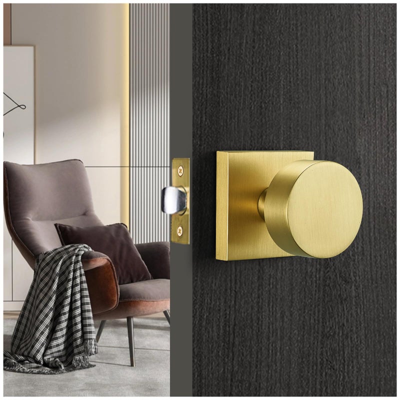 SNBTLA Gold Door KnobsPassage Modern Satin Brass Door Handles Square Rosette for Interior Hallway Closet - Image 2