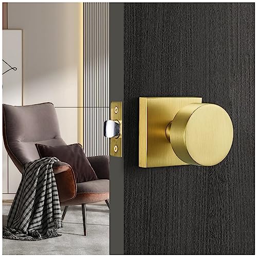 SNBTLA Gold Door KnobsPassage Modern Satin Brass Door Handles Square Rosette for Interior Hallway Closet - Image 1