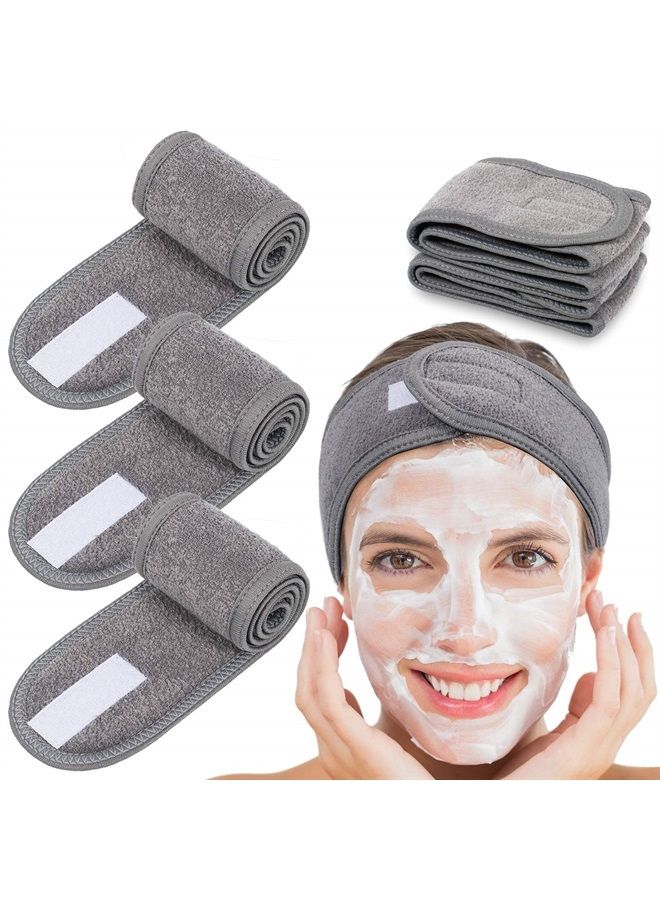 Whaline Spa Facial Headband Head Wrap Terry Cloth Headband 4 Counts Stretch Towel for Bath, Makeup and Sport (Gray)