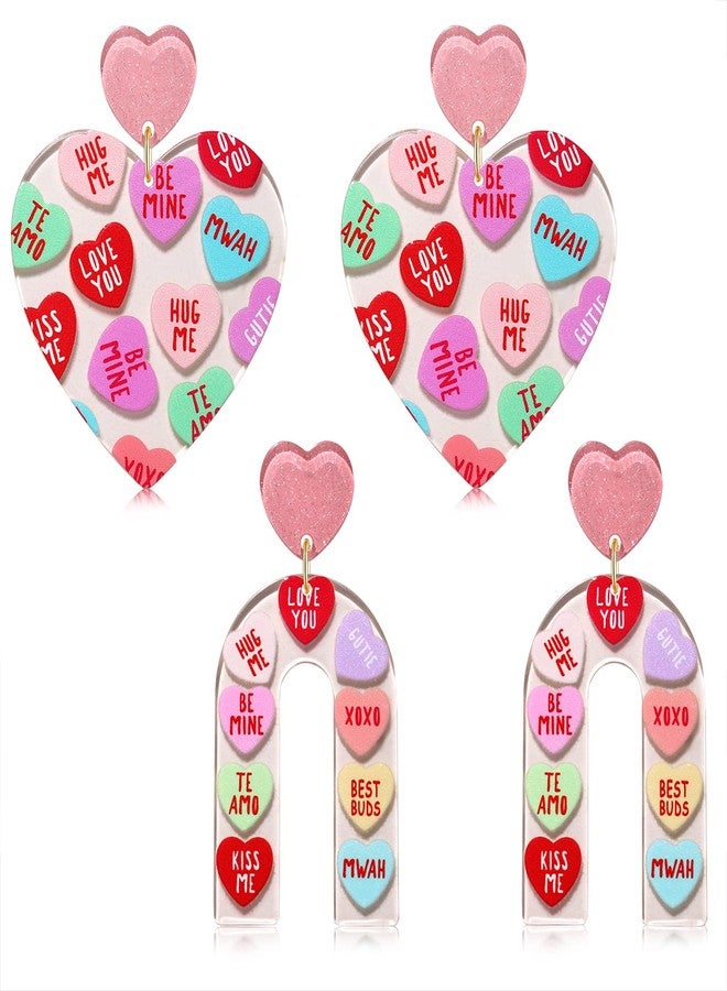BSJELL أقراط BSJELL على شكل قلب، تحمل رسالة حب XOXO، مصنوعة من مادة لوسيت شفافة، بتصميم قوس متدلي، هدية مثالية لعيد الحب أو عيد الصداقة بين النساء. - Image 1