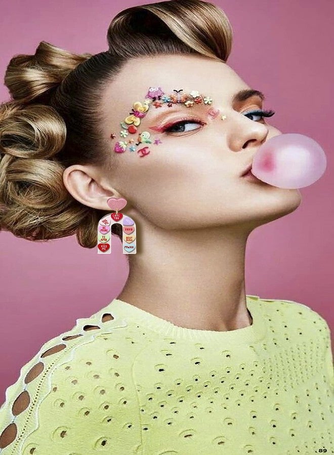 BSJELL أقراط BSJELL على شكل قلب، تحمل رسالة حب XOXO، مصنوعة من مادة لوسيت شفافة، بتصميم قوس متدلي، هدية مثالية لعيد الحب أو عيد الصداقة بين النساء. - Image 2