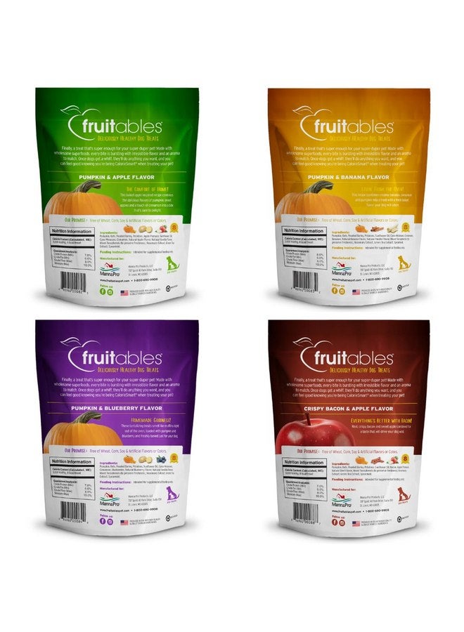Fruitables Crunchy Dog Treats, (4) 12oz bag Variety Pack (Apple/Bacon, Pumpkin/Blueberry, Pumpkin/Banana, and Pumpkin/Apple) - Image 2