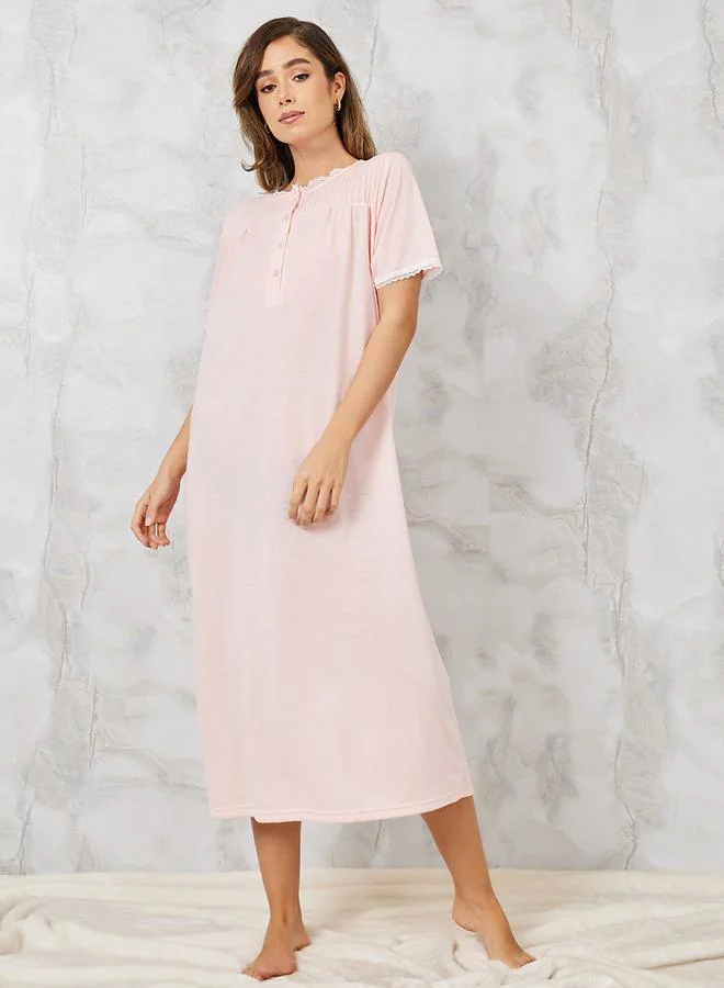 Styli Seam Detail Yoke Placket Nightdress