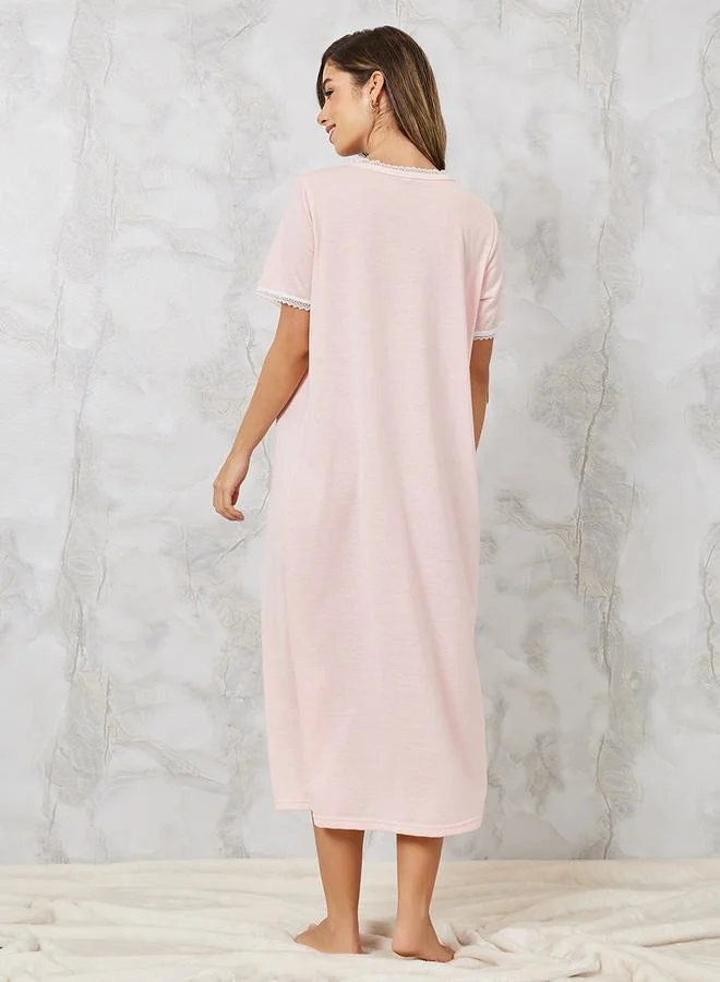 Styli Seam Detail Yoke Placket Nightdress