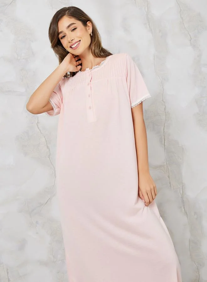 Styli Seam Detail Yoke Placket Nightdress