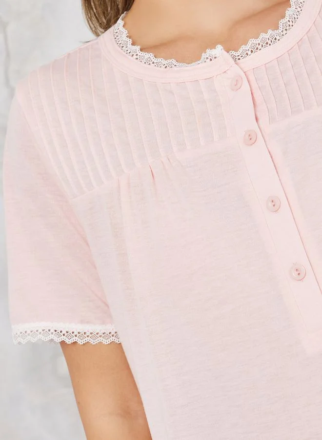 Styli Seam Detail Yoke Placket Nightdress