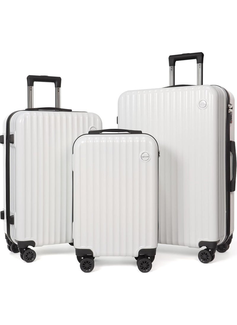 Aklsvion Aklsvion Luggage Bag Set Of 3 Pcs ABS+PC Hard Side Trolley Bags With 360° Rotational Wheels TSA Lock Top Quality Travel Bag White  - Image 1