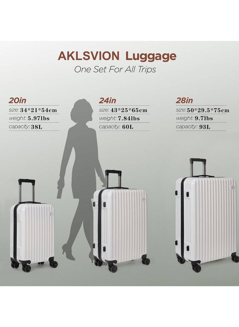 Aklsvion Aklsvion Luggage Bag Set Of 3 Pcs ABS+PC Hard Side Trolley Bags With 360° Rotational Wheels TSA Lock Top Quality Travel Bag White  - Image 3