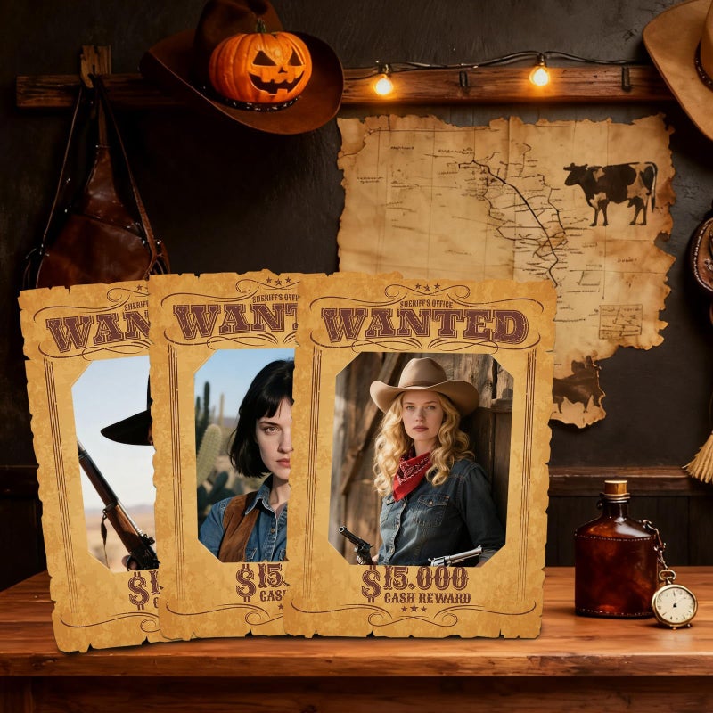 APUDWN 12 Pcs Wanted Posters Picture Frame 15 x 10 Inch Western Photo Props with 8 x 6 Inch Photos Frame Wanted Party Decorations for Wild West Cowboy Cowgirl Birthday Retro Rustic Party Supplies - Image 4