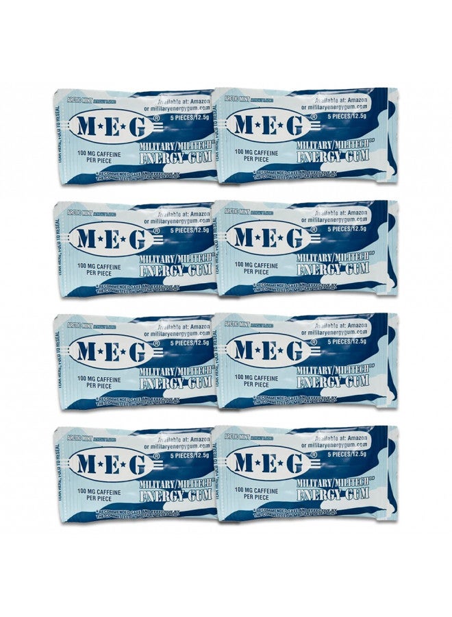 MEG ميغ - علكة الطاقة العسكرية | 100 ملغ من الكافيين لكل قطعة + زيادة الطاقة + تعزيز الأداء البدني + نعناع القطب الشمالي 8 عبوات (40 قطعة) - Image 1