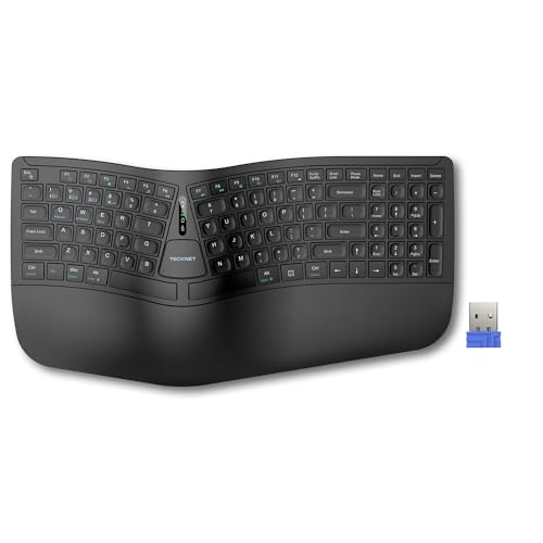 TECKNET Wireless Ergonomic Keyboard Rechargeable, 2.4G+Bluetooth Ergo Cordless USB Computer Keyboard, Wrist Rest, Natural Typing, Stain-Resistant Fabric, Compatible For Windows Computer Desktop Laptop - Image 1