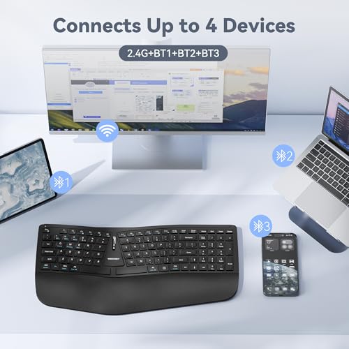 TECKNET Wireless Ergonomic Keyboard Rechargeable, 2.4G+Bluetooth Ergo Cordless USB Computer Keyboard, Wrist Rest, Natural Typing, Stain-Resistant Fabric, Compatible For Windows Computer Desktop Laptop - Image 5