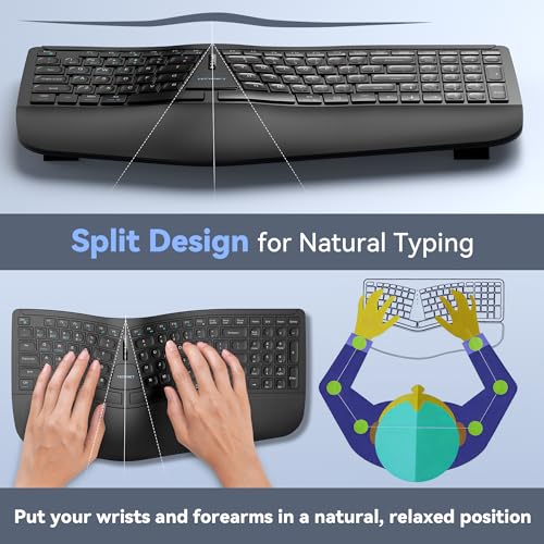 TECKNET Wireless Ergonomic Keyboard Rechargeable, 2.4G+Bluetooth Ergo Cordless USB Computer Keyboard, Wrist Rest, Natural Typing, Stain-Resistant Fabric, Compatible For Windows Computer Desktop Laptop - Image 2