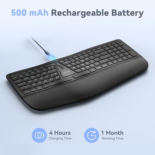TECKNET Wireless Ergonomic Keyboard Rechargeable, 2.4G+Bluetooth Ergo Cordless USB Computer Keyboard, Wrist Rest, Natural Typing, Stain-Resistant Fabric, Compatible For Windows Computer Desktop Laptop - Image 4