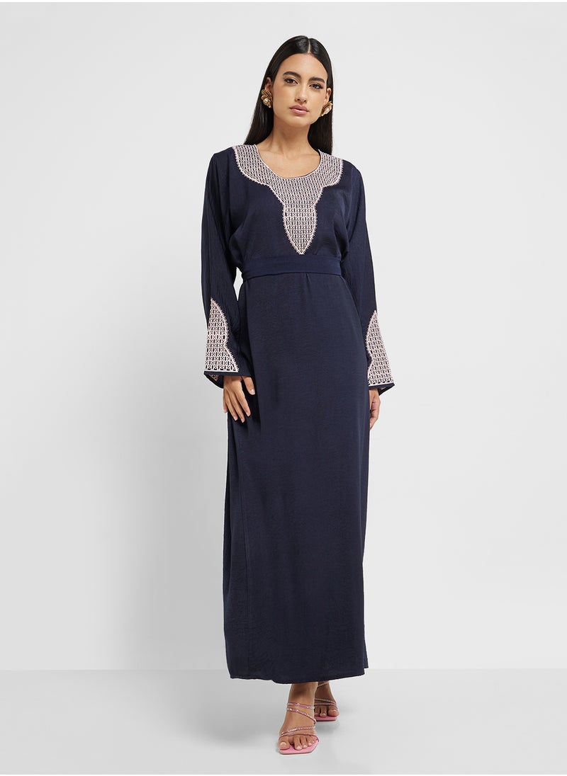 hayas closet - Straight Sleeve Round-Neck Abaya - Image 1