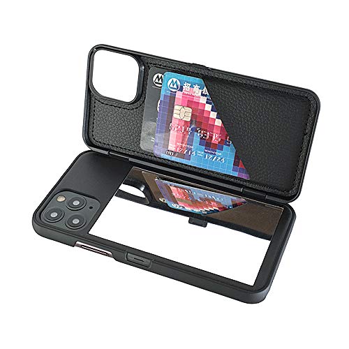 W7ETBEN Wallet Case for iPhone 11 Pro, Hidden Mirror Card Holder Case Cover for iPhone 11 Pro 5.8 inch - Black - Image 3