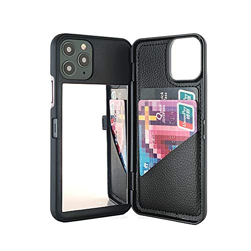 W7ETBEN Wallet Case for iPhone 11 Pro, Hidden Mirror Card Holder Case Cover for iPhone 11 Pro 5.8 inch - Black - Image 1