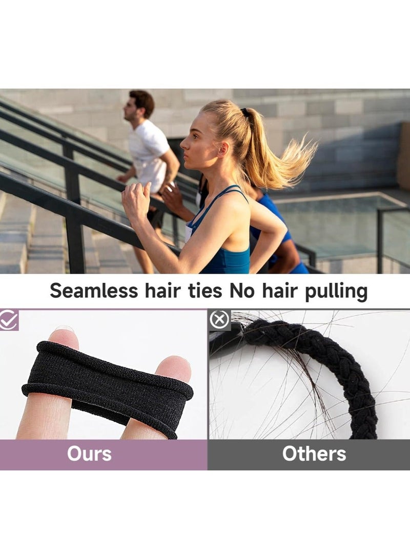Dantiya 54 Pcs Black Seamless Hair Ties for Women & Girls, Soft Stretch Elastic Hair Bands, Thick Hair Band Elastic Hair Ties Pain Free, No Damage Ponytail Holder for Long Lasting Braids, Cotton Hair Bands, Perfect for Medium, Thick & Thin Hair, Strong Hold Daily Wear Hair Accessories - Image 3