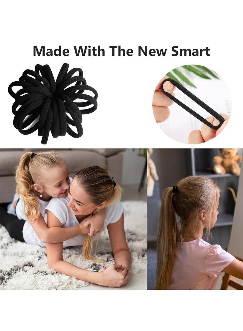 Dantiya 54 Pcs Black Seamless Hair Ties for Women & Girls, Soft Stretch Elastic Hair Bands, Thick Hair Band Elastic Hair Ties Pain Free, No Damage Ponytail Holder for Long Lasting Braids, Cotton Hair Bands, Perfect for Medium, Thick & Thin Hair, Strong Hold Daily Wear Hair Accessories - Image 4