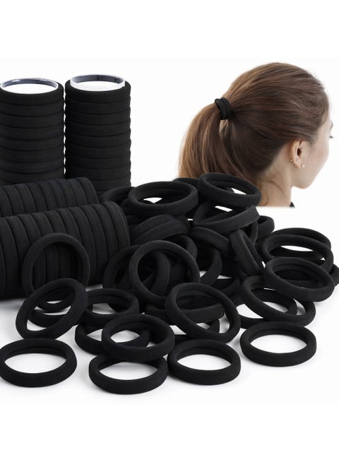 54 Pcs Black Seamless Hair Ties for Women & Girls, Soft Stretch Elastic Hair Bands, Thick Hair Band Elastic Hair Ties Pain Free, No Damage Ponytail Holder for Long Lasting Braids, Cotton Hair Bands, Perfect for Medium, Thick & Thin Hair, Strong Hold Daily Wear Hair Accessories