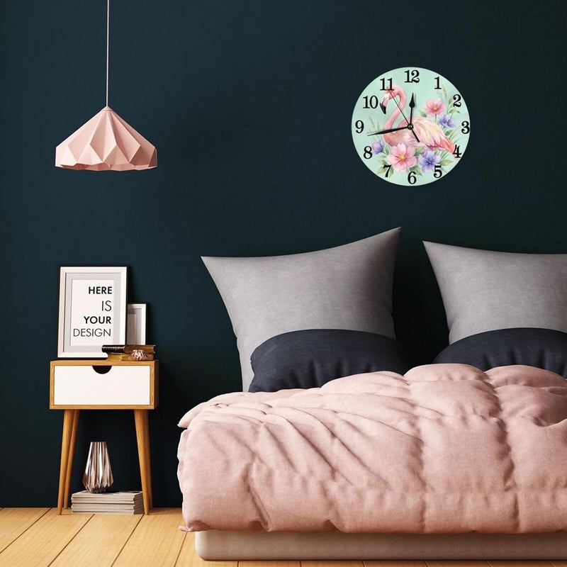 Abucaky Flamingo Print Wall Clock Battery Operated Silent Round Clock Wall Decor for Home Office School, 12 Inch - Image 5