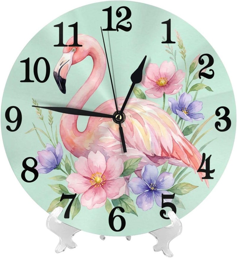Abucaky Flamingo Print Wall Clock Battery Operated Silent Round Clock Wall Decor for Home Office School, 12 Inch - Image 2