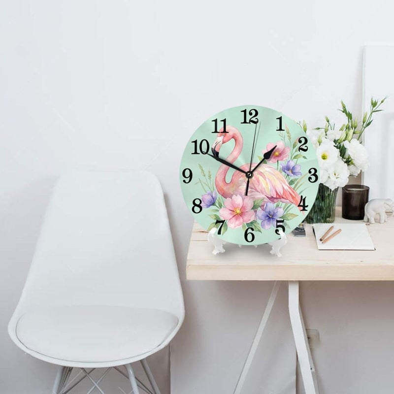 Abucaky Flamingo Print Wall Clock Battery Operated Silent Round Clock Wall Decor for Home Office School, 12 Inch - Image 4
