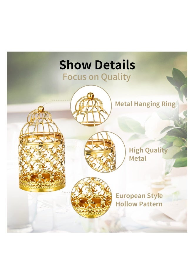 2 Pcs Small Metal Tealight Hanging Birdcage Lantern, Vintage Candle Holders, Vintage Decorative Centerpieces of Wedding, Party, Made of Metal, Sturdy Metal Ring, Serves as lighting for yard (Gold)  - Image 3