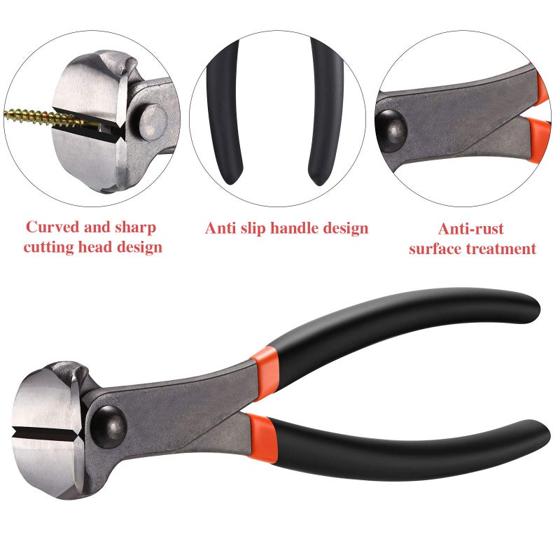 Honoson 3 عبوات أداة إزالة المسامير، أداة نزع المسامير، مقصات، أداة سحب المسامير، مجموعة كماشة قطع النهاية 7 بوصة، كماشة نزع المسامير 6 بوصة مع طرف U قابل للانحناء، طرف V لسحب المسامير لإزالة المسامير، قاطع أسلاك المجوهرات - Image 4