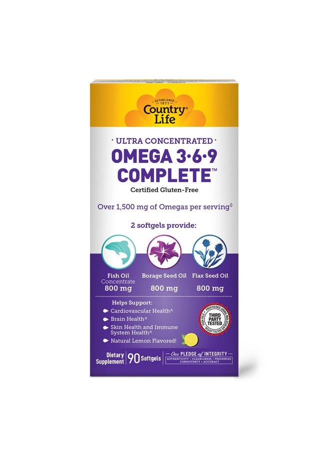 Country Life Omega 369 Ultra Concentrated Supports Cardiovascular & Brain Health 90 Softgels Certified Gluten Free  - Image 1