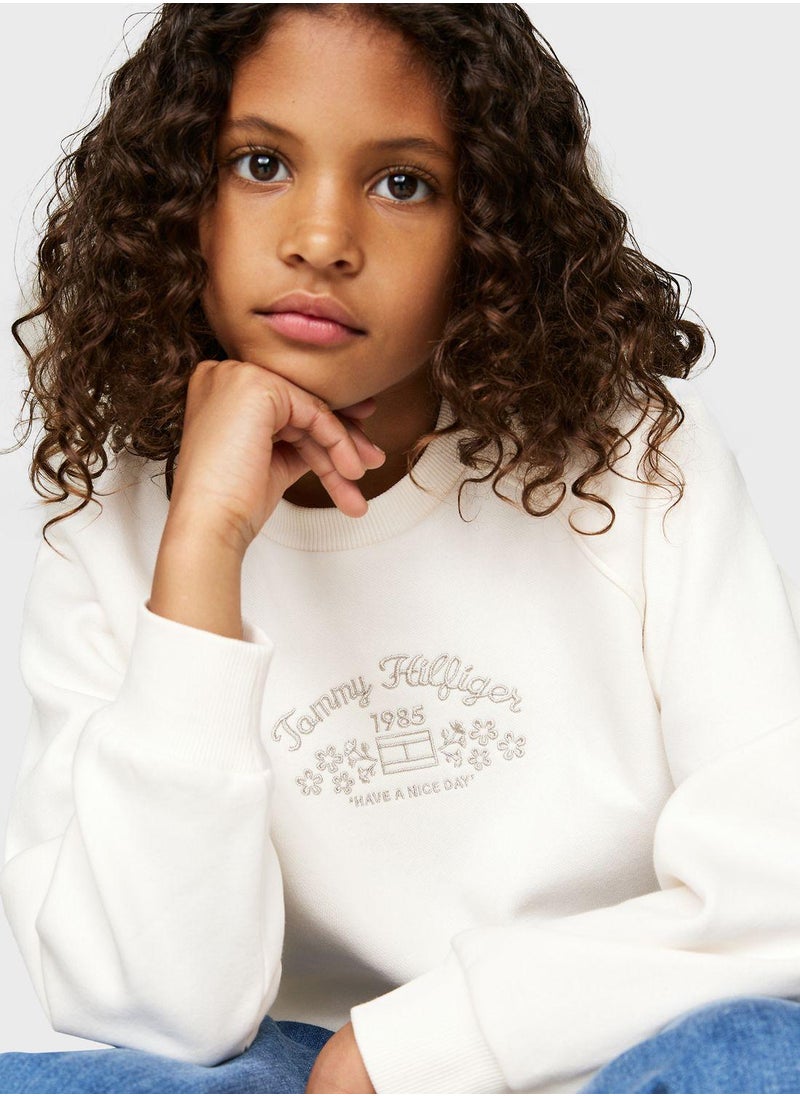 TOMMY HILFIGER Kids Floral Embroidered Sweatshirt  - Image 3