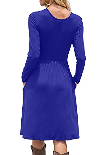 DB MOON Women Casual Long Sleeve Dresses Empire Waist Loose Dress with Pockets (Royal Blue, S) - Image 2