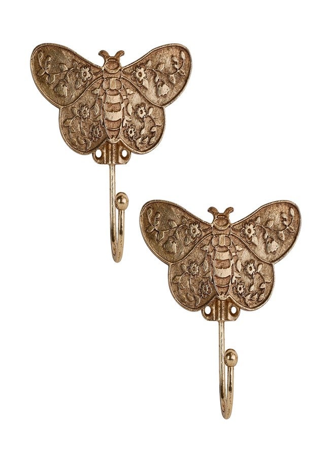 SOFFEE DESIGN 2PCS Metal Butterfly Wall Hooks, Gold Finish Entryway Organizer, Durable Robe Towel Hanger for Bathroom - Image 1