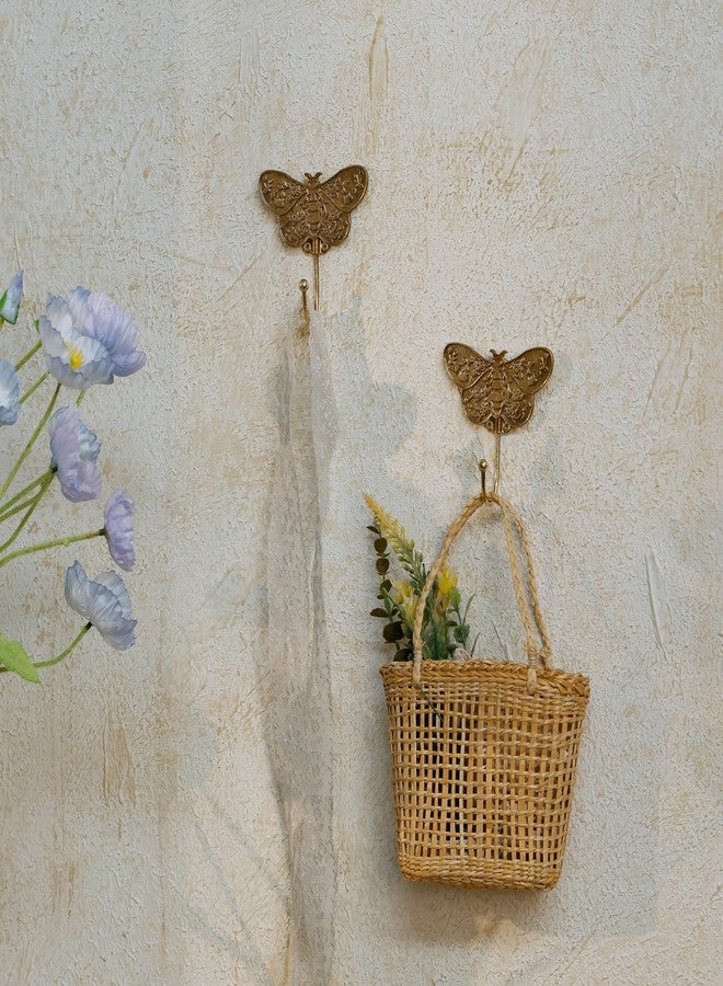 SOFFEE DESIGN 2PCS Metal Butterfly Wall Hooks, Gold Finish Entryway Organizer, Durable Robe Towel Hanger for Bathroom - Image 2