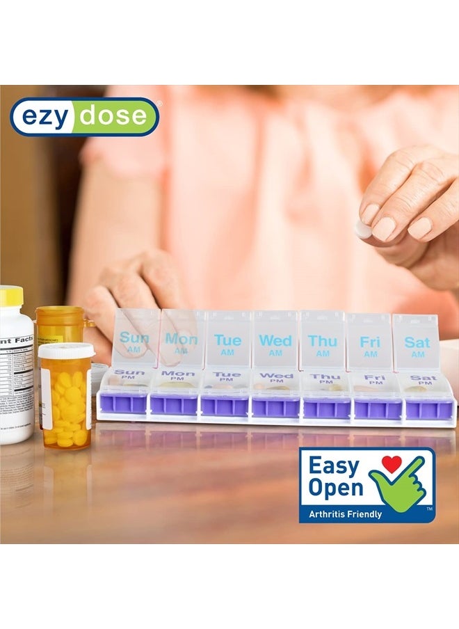 Ezy Dose Weekly (7-Day) Pill Case, Medicine Planner, Vitamin Organizer Box, 4 Times a Day, X-Large Push-Button Compartments, Convenient and Easy to Use, White and Clear Lids, BPA Free  - Image 4