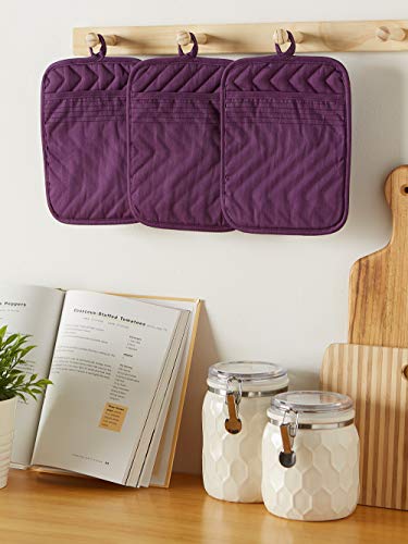 DII Heat Resistant Quilted Cotton Pot Holder Set, Designed with Space to Personalize Allowing a Customized Design, 7x9, Eggplant, 3 Count - Image 5