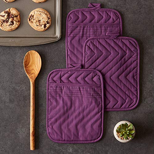 DII Heat Resistant Quilted Cotton Pot Holder Set, Designed with Space to Personalize Allowing a Customized Design, 7x9, Eggplant, 3 Count - Image 4