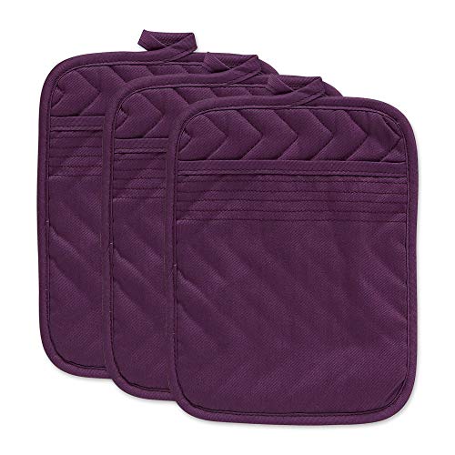 DII Heat Resistant Quilted Cotton Pot Holder Set, Designed with Space to Personalize Allowing a Customized Design, 7x9, Eggplant, 3 Count - Image 1