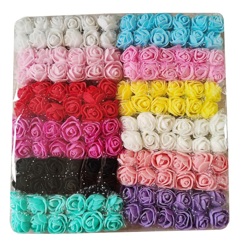 Artfen Mini Fake Rose Flower Heads 144pcs Mini Artificial Roses DIY Wedding Flowers Accessories Make Bridal Hair Clips Headbands Dress Bottom add Gauze Multicolor