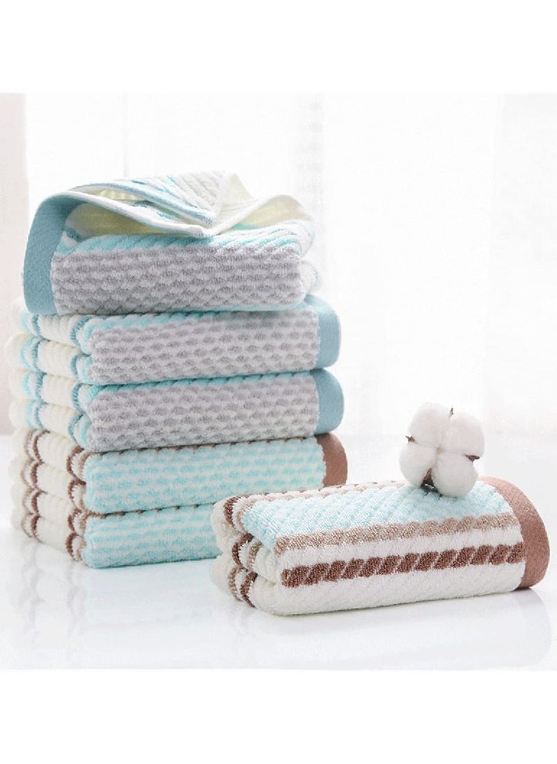 Cotton Towels, SYOSI Striped Pattern 100% Super Soft Highly Absorbent Hand Towel for Bathroom 13.4 x 29.5 Inch 4 Sets (Green and Coffee)