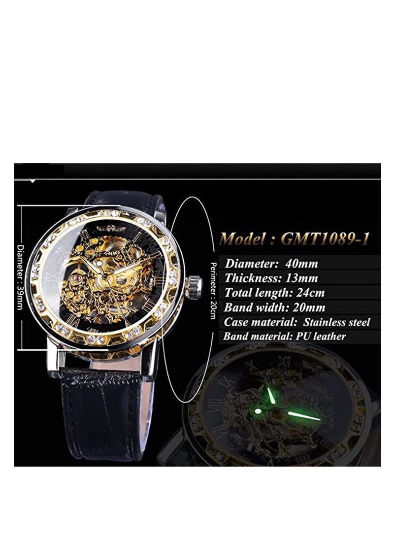 Generic Luxury Automatic Mechanical Watches for Men, Retro Skeleton Design with Diamond and Floral Carvings, Classic Roman Numerals, Elegant Cutout Rhinestones  - Image 4