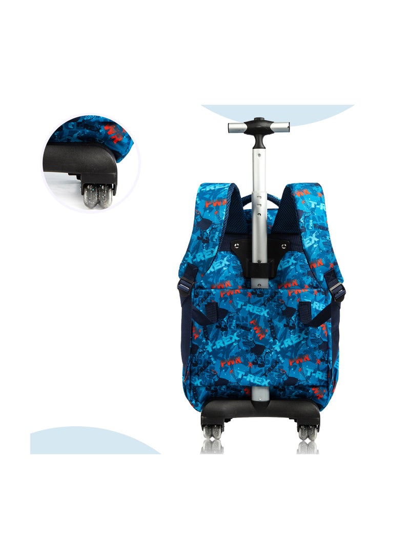 Eazy Kids 18inch Set of 3 School Bag Lunch Bag & Pencil Case Trex Dinosaur w/ Trolley Blue - Image 5