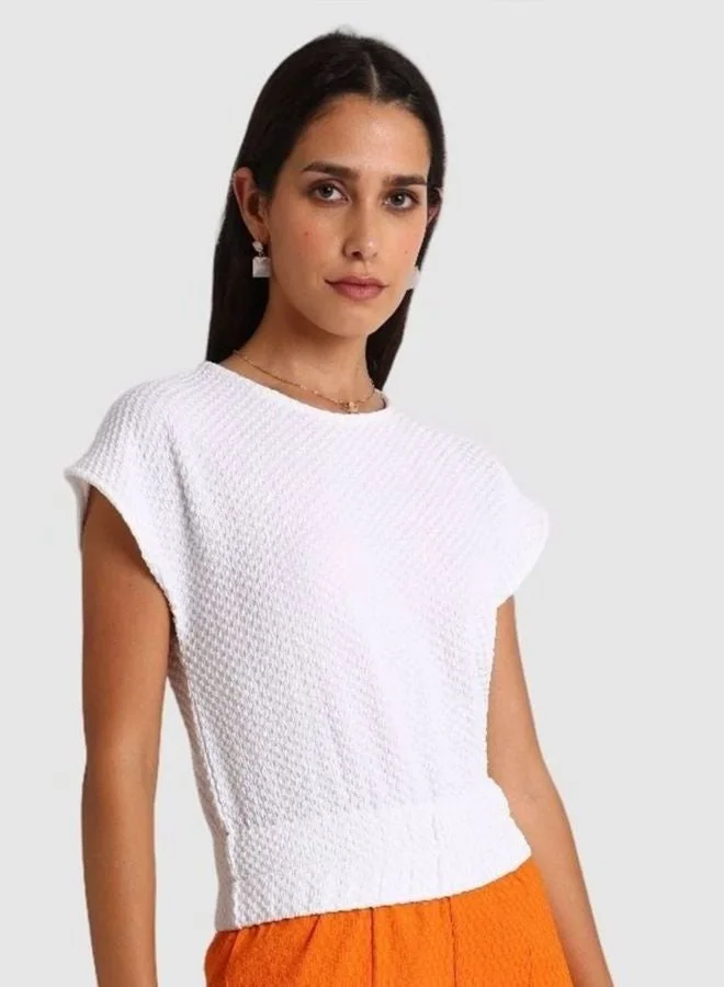 Freehand  Women Regular Fit Textured Boat Neck Sleeveless Gathered Waist Top  | Best Price UAE