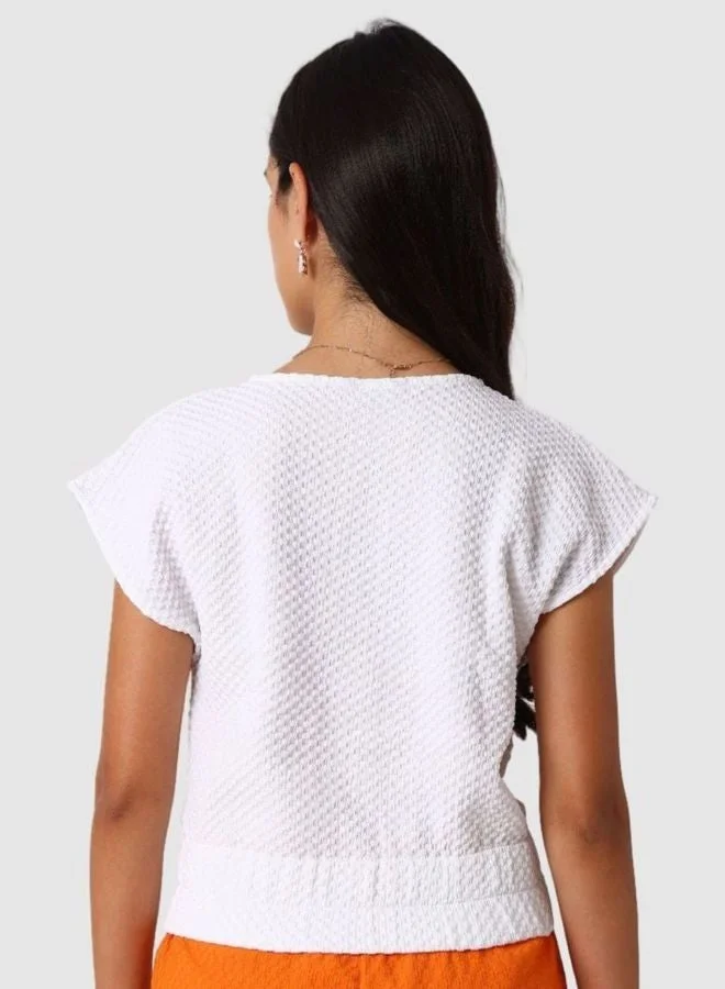 Freehand  Women Regular Fit Textured Boat Neck Sleeveless Gathered Waist Top  | Best Price UAE